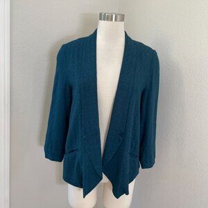 Cartonnier Womens‎ Small Teal Open Front Blazer Jacket Alpaca Print Lining